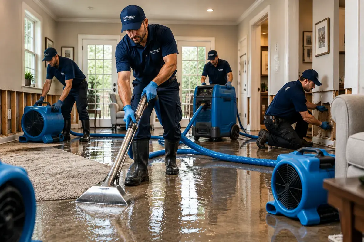 Hardwood Floor Water Damage Cleanup — water cleanup and drying